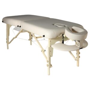 table de massage pliante beige en bois naturel